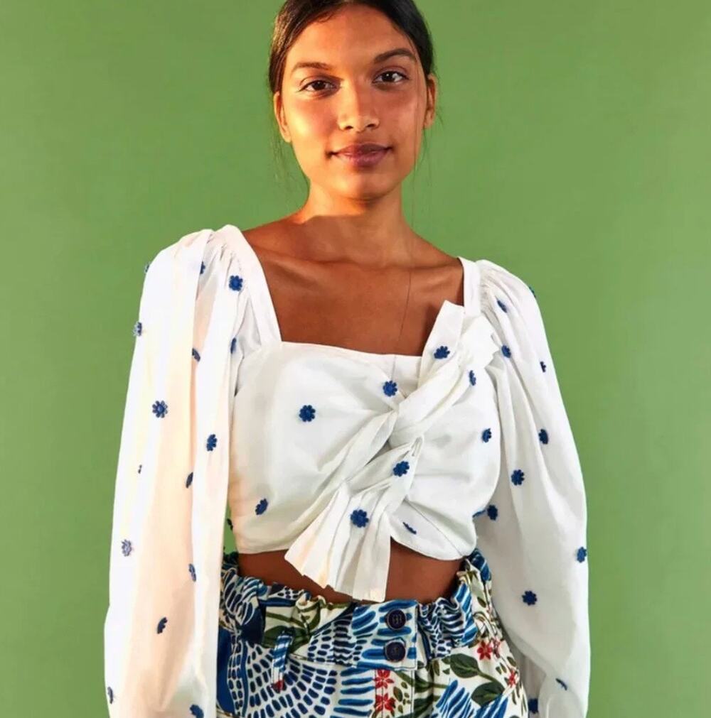 FARM RIO Blue Flowers Crop Top